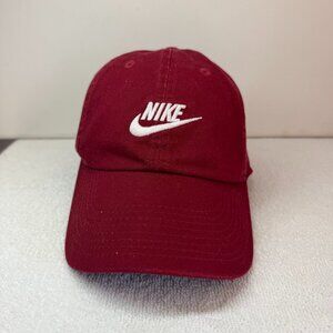 Red Cotton Nike Dad Cap Spellout over Swoosh S1Ze Heritage86 Buckle Back NEW